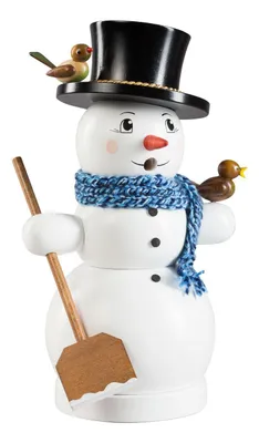 Obrázek produktu pro Kouřící sněhulák s lopatou výška 26cm NOVINKA