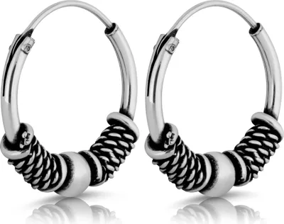 Produktbild von Paar Ø 14mm Bali Creolen 1,2mm Kugel Keltisch 925 Sterling Silber Gothic 4343