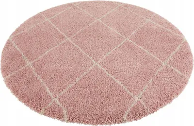 Zdjęcie produktu dla Dywan okrągły różowo kremowy SHAGGY BOHO włochaty 120cm