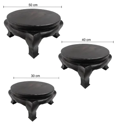 Produktbild von Opiumtisch Tisch Beistelltisch Massiv Holz Couchtisch Rund Natur Thailand, Farbe:Schwarz, Größe:50cm Ø