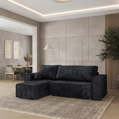 Produktbild von Masseno Ecksofa RAVELO P mit Schlaffunktion L-Form, Sofa mit Bettkasten, Wohnzimmersofa, Couch, Soffa, Bettsofa, Couchgarnitur- Schwarz, POSO 135