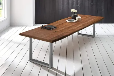 Produktbild von Baumkantentisch Esstisch Akazie Nussbaum 260 x 120 cm silber Valin