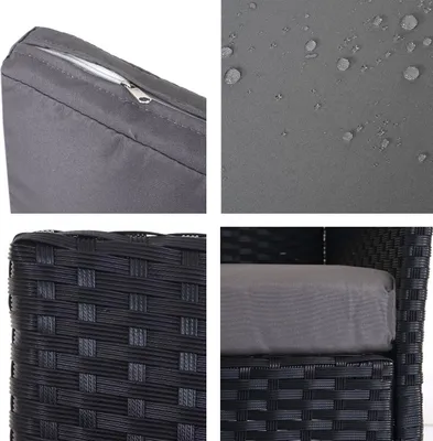 Collage showing details of a poly-rattan garden bench.