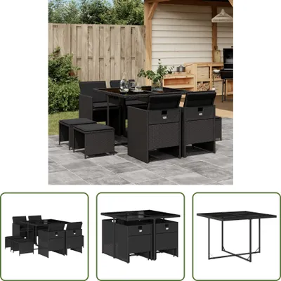 Produktbild von The Living Store 9-tlg. Garten-Essgruppe mit Kissen Schwarz Poly Rattan