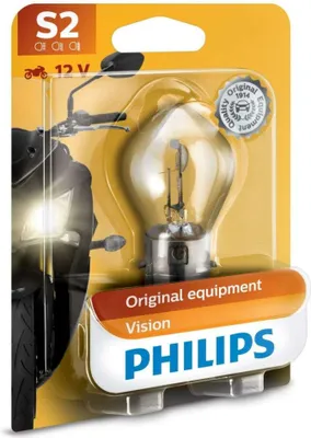 Zdjęcie produktu dla Żarówka motocyklowa Philips S2 12V 35/35W BA20d Vision, oryginalna