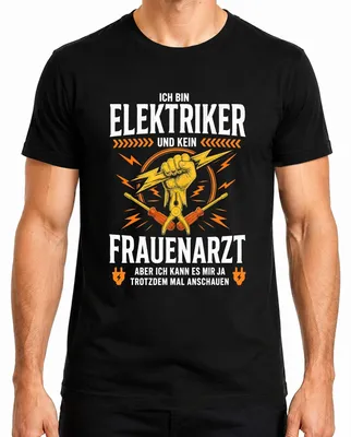 Zdjęcie produktu dla Koszulka męska, czarna, rozmiar M. Nadruk: "Jestem elektrykiem, nie ginekologiem." (Humorystyczne, sarkastyczne)