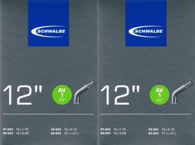 Produktbild von 2x Schwalbe AV 1 Schlauch 12" 203 Auto Winkelventil 45 Grad Kinderwagen Laufrad