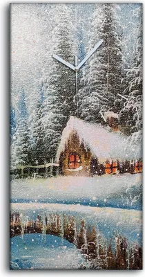 Produktbild von Wandkunst Leinwand Bild Uhr 30x60 Malerei Winter Schnee Wald Bäume Natur - weiße Hände