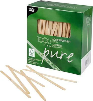 Produktbild von PAPSTAR "pure" Rührstäbchen Holz 14 cm x 5 mm | Faltschachtel (1000 Stück)