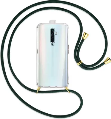 Produktbild von Handykette Backcover-Schutzhülle mit Band (Metall goldfarben) für Oppo Reno2 Z / Reno2 F - dunkelgrün