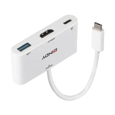 Produktbild von USB 3.2 Gen 1 Multiport-Hub, USB-C Stecker > USB-A + USB-C Buchse + HDMI-Buchse (weiß, 18cm, PD 3.0, Laden mit bis zu 100 Watt)