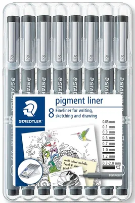 Produktbild von Feinschreiber pigment liner schwarz 8 Strichstärken Packung mit 10 Stück
