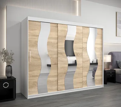 Produktbild von Schwebetürenschrank HEDVIKA – Breite 250 cm, Weiß / Eiche Sonoma