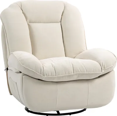 Produktbild von HOMCOM Relaxsessel, Fernsehsessel mit Liegefunktion, Schaukelfunktion, Drehbarer TV-Sessel mit Fußteil, Seitentasche, Chenille-Optik für Wohnzimmer, bis 150 kg, Cremeweiß