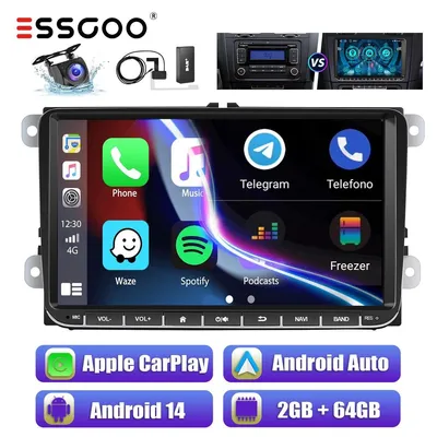 Obrázok produktu pre Autorádio 2 DIN, 9 palcový dotykový displej s Androidom 14, určené pre modely VW Golf, Touran, Tiguan, Polo, s GPS navigáciou, Carplay, Android Auto, DAB+, Bluetooth, Wi-Fi a 2 GB RAM