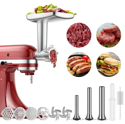 Fleischwolf-Aufsatz für KitchenAid, 3 Wurstfüllhörner, 4 Mahlscheiben