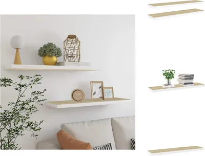 Image de vidaXL Étagères flottantes 2 pcs. Chêne et Blanc 90x23,5x3,8 cm MDF - Étagères murales