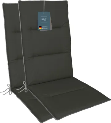 Produktbild von LILENO HOME Gartenstuhl Auflagen als [2er Set - Hochlehner] in Anthrazit + Keder Grau - bequeme Liegen als Sitzauflagen für Gartenmöbel - Stuhlkissen für Gartenstühle und Klappstühle