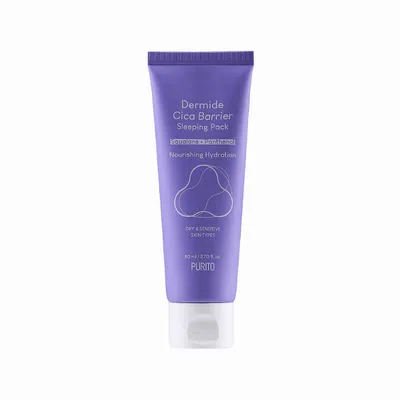 A tube of Purito Dermide Cica Barrier Sleeping Pack is shown against a white background.