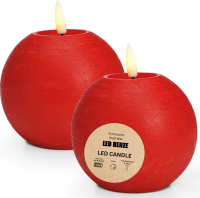 Image de Bougie LED Set de boules de cire, flamme vacillante, Ø 10x9, rouge