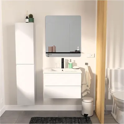 Image de Meuble simple vasque 60cm SORRENTOReproduction chêne +vasque+robinet+miroir+colonne