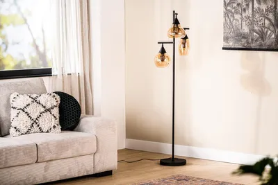 Productafbeelding van Vloerlamp Pleun 3-Lichts Amber Glas - Giga Meubel