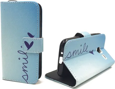 Produktbild von Handyhülle Tasche für Handy Samsung Galaxy J1 Mini Schriftzug Smile Blau