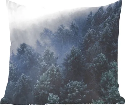 Produktbild von MuchoWow® Zierkissen Sofakissen Wohnzimmer Dekokissen 45x45 cm Bäume - Nebel - Kiefer - Schlafpolster - Polster für das Sofa