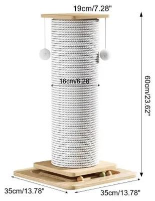 Obrázok produktu pre Škrabadlo pre mačky 3 v 1 – Škrabacia stĺpik typu B, 60 cm – Lano zo sisalu – Visajúce gule – Lezecká konštrukcia – Ochrana nábytku