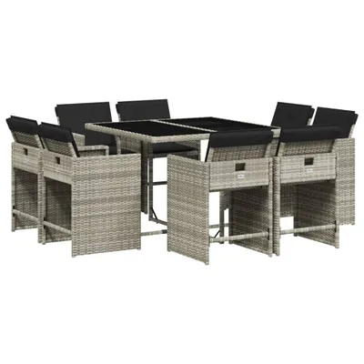 Immagine prodotto di vidaXL set da pranzo da giardino 9 pezzi con cuscini in rattan grigio chiaro