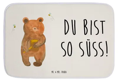 Produktbild von Mr. & Mrs. Panda Badematte Bär Honig - Weiß - Geschenk, Badteppich, Badvorleger, Teddy, Liebe, Badezimmerteppich, Freund, badezimmermatte, Verliebte, duschmatte