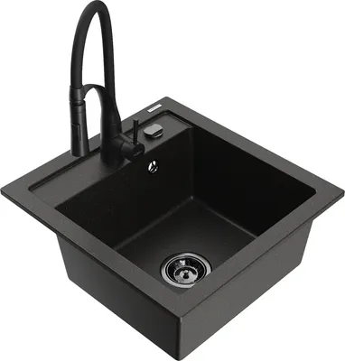 Produktbild von Mexen Vito 1-Becken-Granit-Spüle mit Mischbatterie Aster, Schwarz/Gold metallisch- 6503-75-73450-70-B