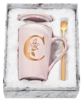 Produktbild von Kaffeetasse mit Buchstaben C, Blumen Motiv, personalisiert, Geschenk, 400ml, Rosa