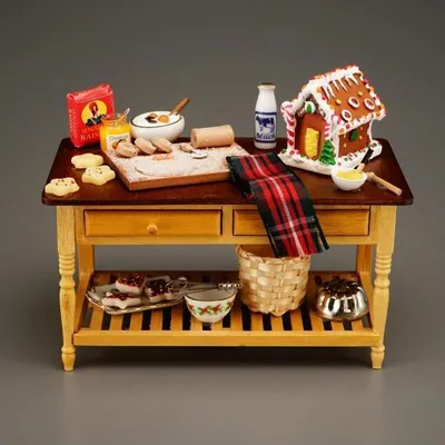 Produktbild von Weihnachtsbacktisch Miniatur mit festem Zubehör für Puppenhaus