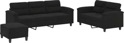 Produktbild von vidaXL 3-tlg. Sofagarnitur mit Kissen Schwarz Mikrofasergewebe
