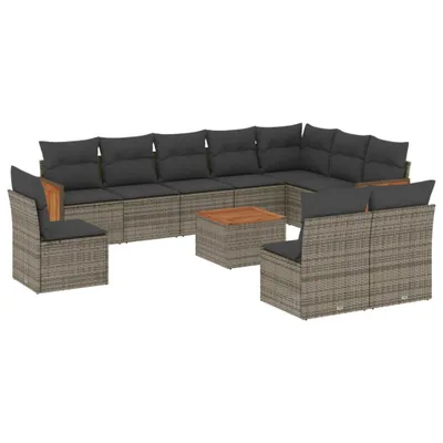 Produktbild von 11-tlg. Garten-Sofagarnitur mit Kissen Grau Poly Rattan