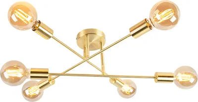 Produktbild von QAZQA - Industrie I Vintage I Industrie I Vintage I Deckenleuchte I Deckenlampe I Lampe I Leuchte Messing 6 Lichter - Sydney I Wohnzimmer I Schlafzimmer - Stahl Länglich - LED geeignet E27