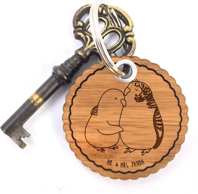 Produktbild von Mr. & Mrs. Panda Anhänger Wellensittich Liebe - Transparent - Geschenk, Schlüsselanhänger Holz, Umarmung, Umarmen, Holzanhänger, Verknallt, Taschenanhänger, Freundin