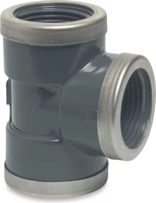 Produktbild von Profec T-Stück verstärkt PVC-U allseitig Innengewinde 1 Zoll, 10 bar, grau