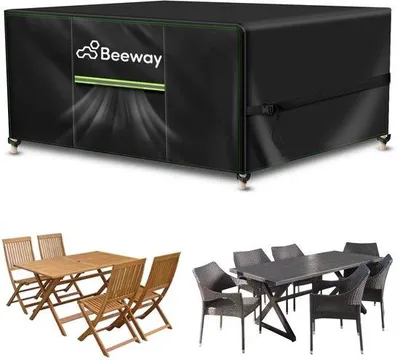 Immagine prodotto di Copritavolo da giardino impermeabile, copertura protettiva per tavoli da giardino e set di mobili da terrazza - Tessuto Oxford 420D, resistente ai raggi UV, resistente alle intemperie, 150 x 90 x 72 cm