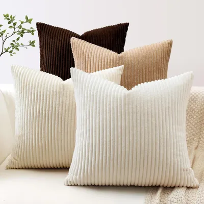 Immagine prodotto di Set di 4 federe per cuscini, 60x60 cm, colore marrone e crema