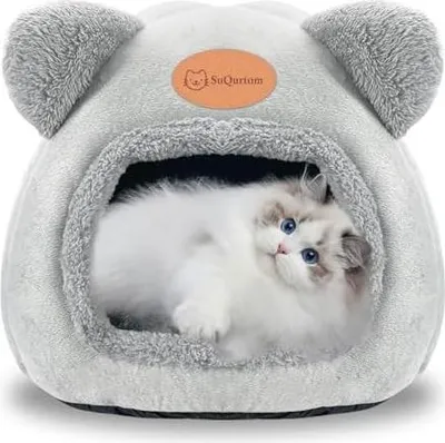 Produktbild von Katzenhöhle Katzenbett Waschbares Katzenhaus Haustierbett Weiches Komfort Zelt Katzenstreu Bett Warme Katzenhöhle Beruhigendes Bett für Katzen und kleine Hunde Schlafen(Grau)