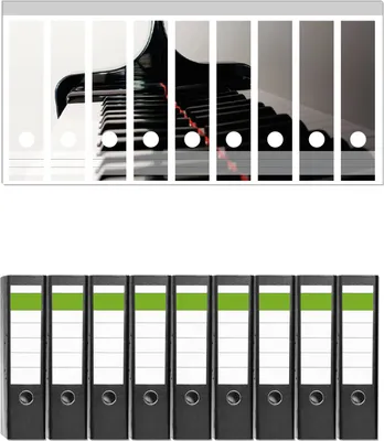 Produktbild von Wallario 9 Stück breite Ordner inkl. Klebeetiketten mit Motive Klaviatur von rechts -  Set mit Rückenschildern / Ordnerrücken Stickern