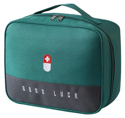 Immagine prodotto di Kit di pronto soccorso da viaggio, borsa verde, impermeabile, portatile, organizer, dimensioni 25x20x13,5 cm