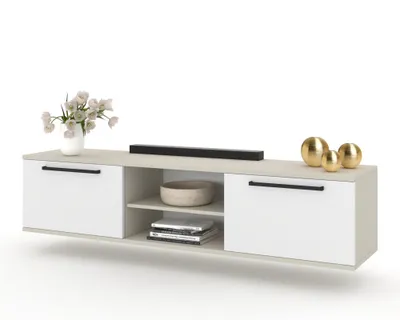Produktbild von Fernsehschrank TV-Lowboard KING HÄNGEND MIT GRIFFEN Cashmere/Weiß Matt 140cm