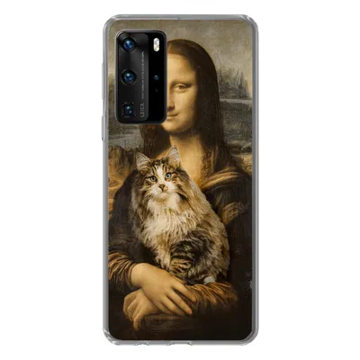 Produktbild von MuchoWow® Handyhülle Schutzhülle Hülle für Huawei P40 Pro Mona Lisa - Katze - Leonardo da Vinci - Vintage - Kunstwerk - Alte Meister - Gemälde Silikon Softcase Handy Hülle - Schutz
