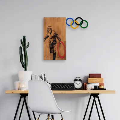 Image de Wallity, Banksy- TNL3147, couleur noyer,noir, Autres décorations pour la maison, 58 x 60 cm, 100% bois (épaisseur : 3 cm) / métal (épaisseur : 1