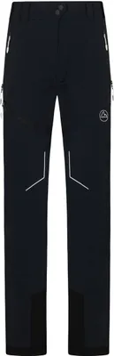 Schwarze Softshellhose "Excelsior Pant W" von La Sportiva mit seitlichen Reißverschlusstaschen und reflektierenden Details.