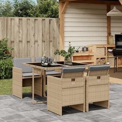 Produktbild von Möbel 5-tlg. Garten-Essgruppe mit Kissen Beigemischung Poly Rattan - Balkonmöbel 3277667