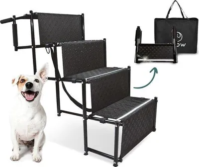 Produktbild von Famanu Hundetreppe klappbare Hunde-Rampe für gelenkschonende Hunde - verstellbar - bis 55 kg - Transporttasche - Reflektoren